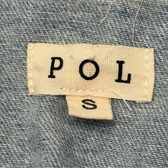 POL Light Wash Lace Ruffle Trim Oversized Denim Shacket Size Small - Picture 9 of 12